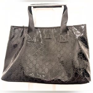 Gucci Glossy Black Embossed Patent Leather Tote